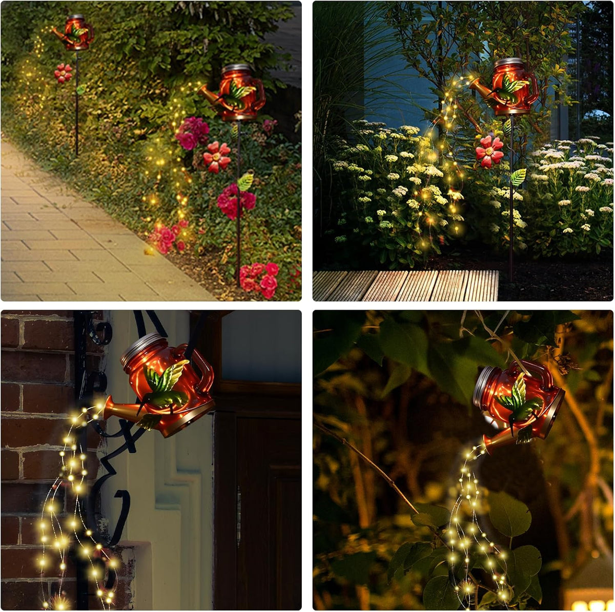 Solar Watering Can Light, Yard Outdoor Decor Lights, IP65 Waterproof, Hanging Hummingbird Garden