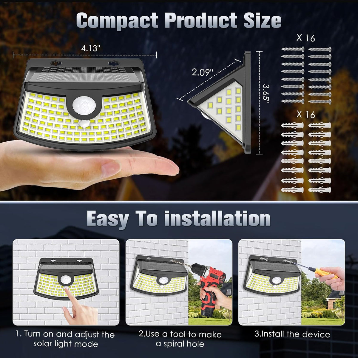Aootek New Solar Motion Sensor Lights 120 LEDs with Light Reflector,270° Wide Angle, IP65
