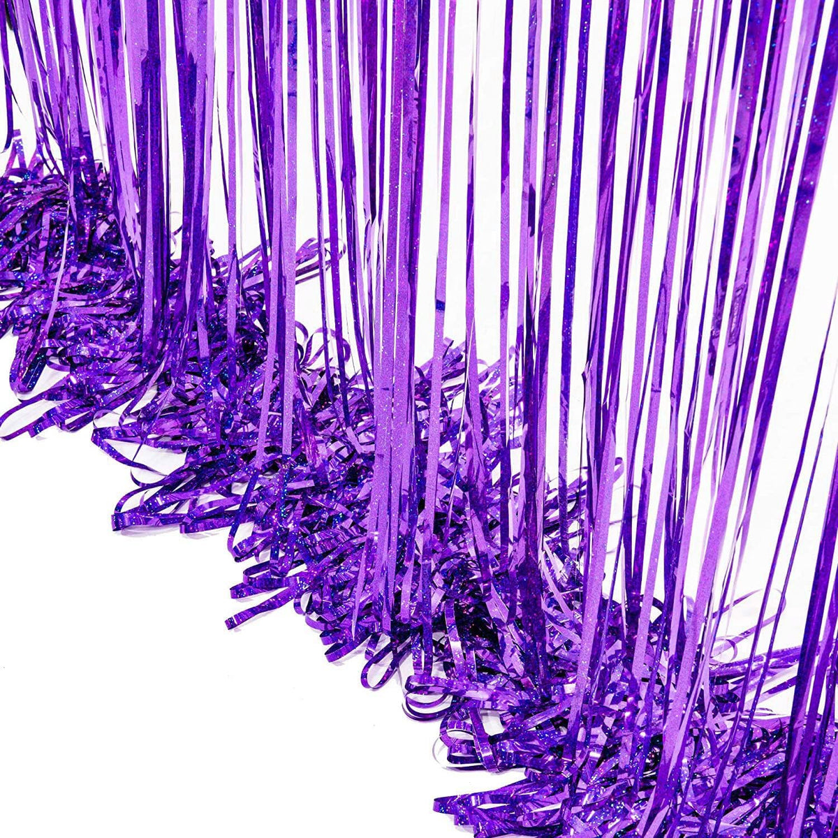 BRAVESHINE Purple Tinsel Foil Fringe Curtains - 2Pcs 3.2x8.2ft Metallic Holidays Photo Backdrop for