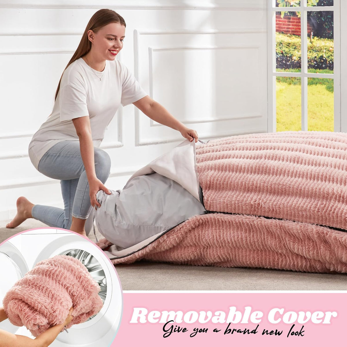 Hobestluk 3 in 1 Bean Bag Chair Giant Bean Bag Chairs for Adults with Ripple Cover Convertible Bean