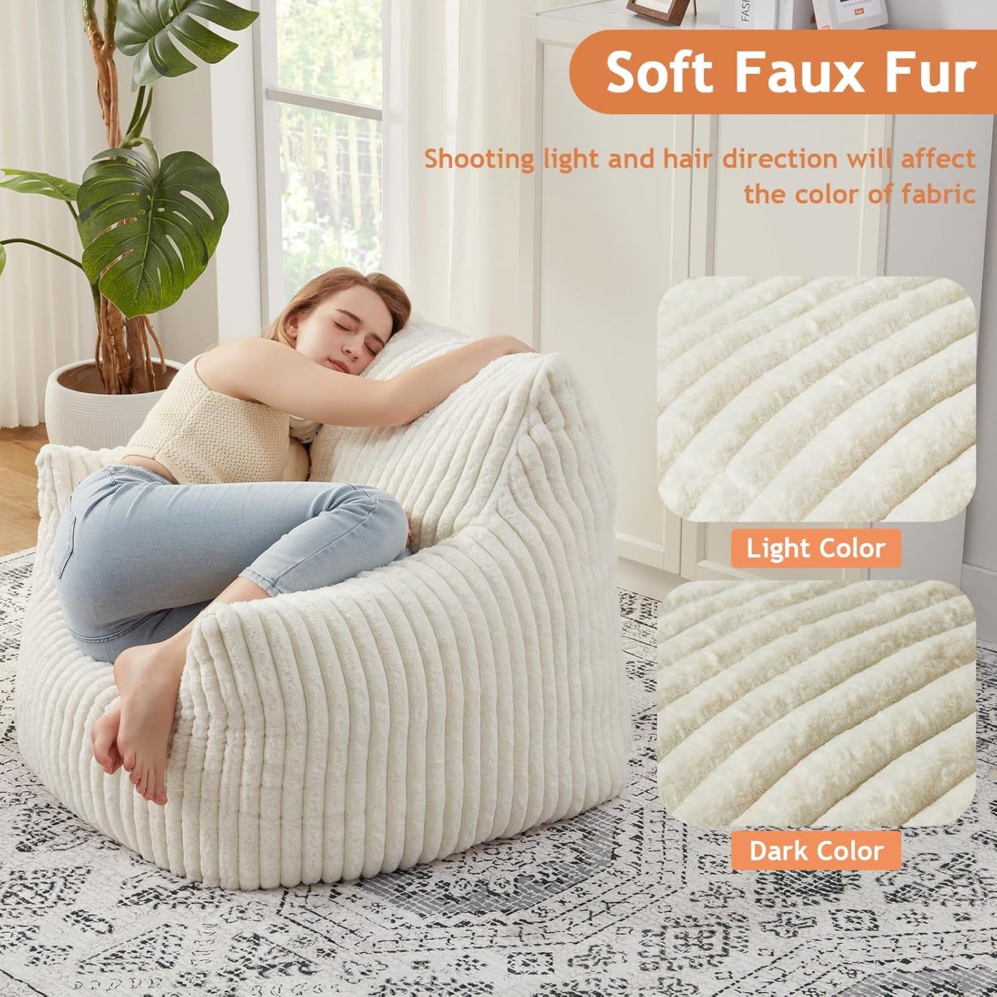 Giant Bean Bag Chairs for Adults with Filling Plush Fluffy Bean Bag Chairs for Teens with Armrests