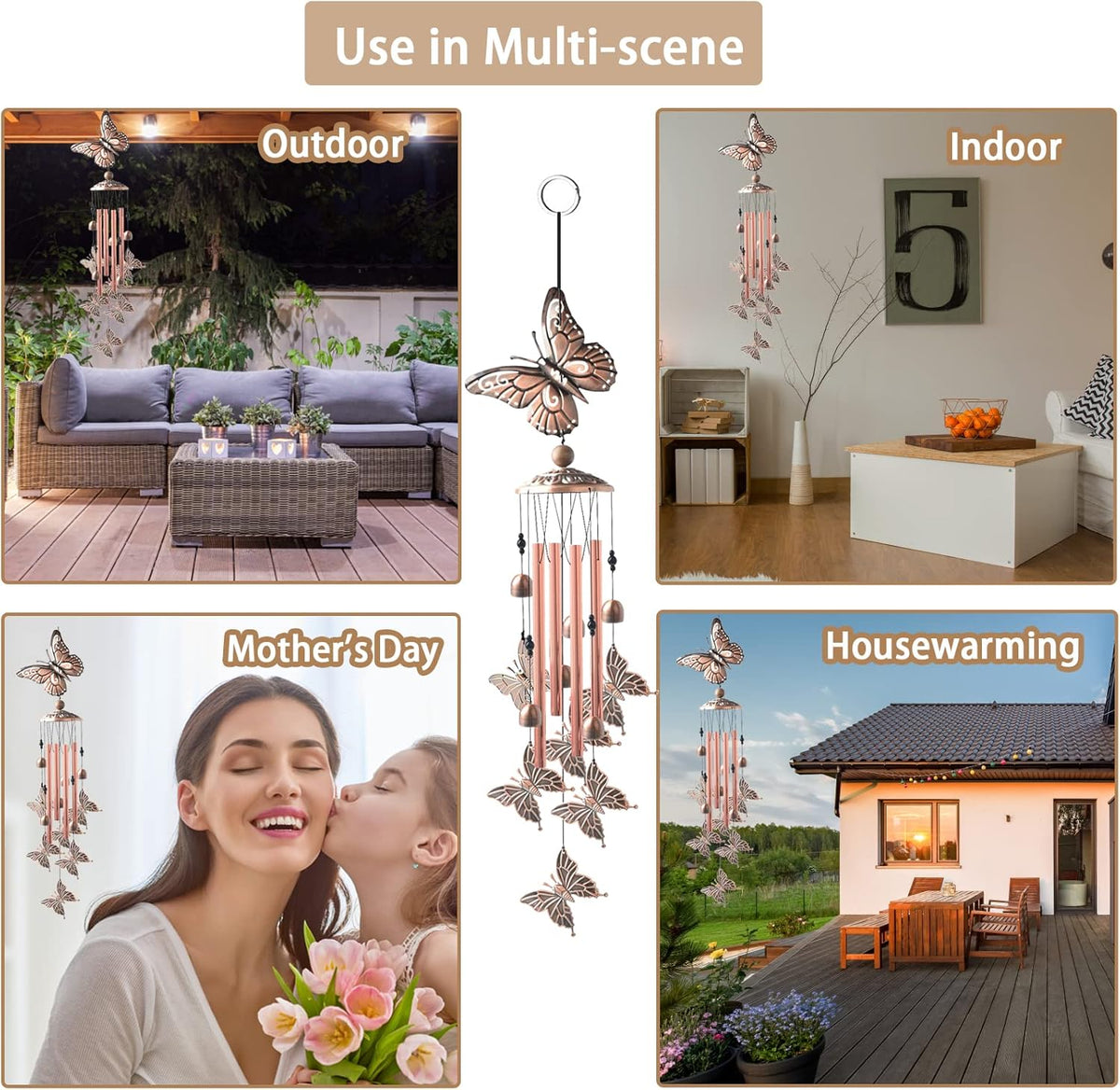 Wind Chimes for Outside, 33" Butterfly Wind Chimes Outdoor, Birthday Gifts for Women Mom Sister