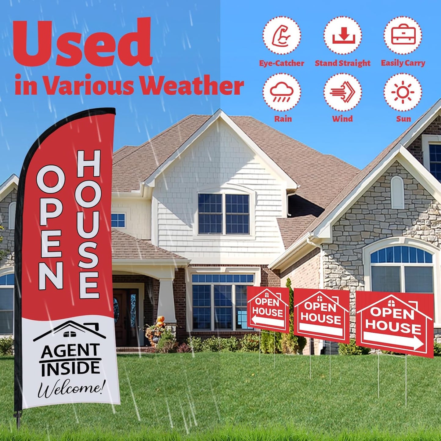 44 Pcs Open House Signs for Real Estate Agent Supplies, Double Sided Open House Flag with Poles
