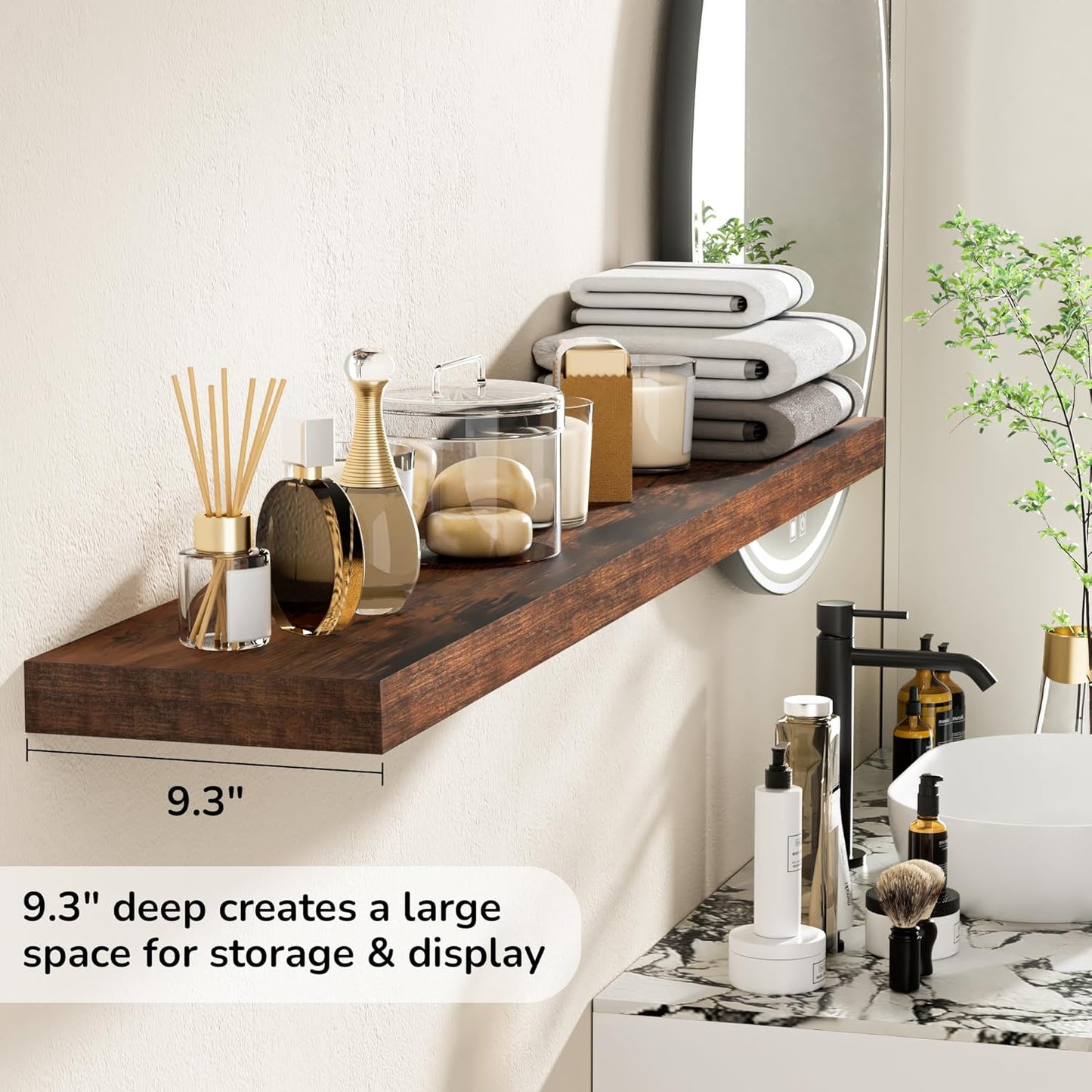Fun Memories 55 Inch Floating Shelves - 9 Inch Deep Rustic Wooden Wall Shelves - Extra Deeper &