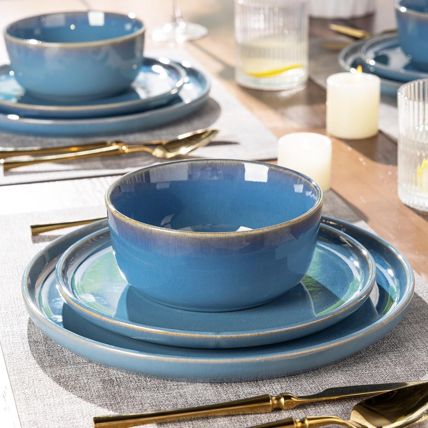 GBHOME Ceramic Dinnerware Sets for 4, 12 Pieces Stoneware Plates and Bowls Sets, Reactive Glaze
