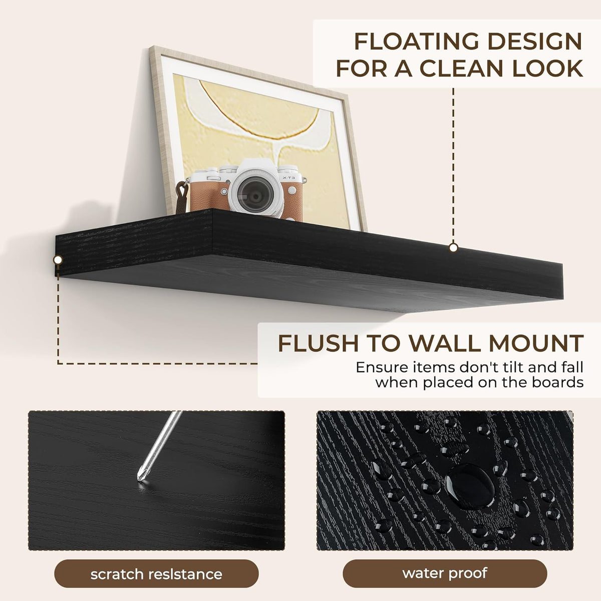 RICHFOCUS 24Inch Floating Shelves for Wall 2 Pack Shelves for Bedroom|Kitchen|Bathroom Wall Mounted