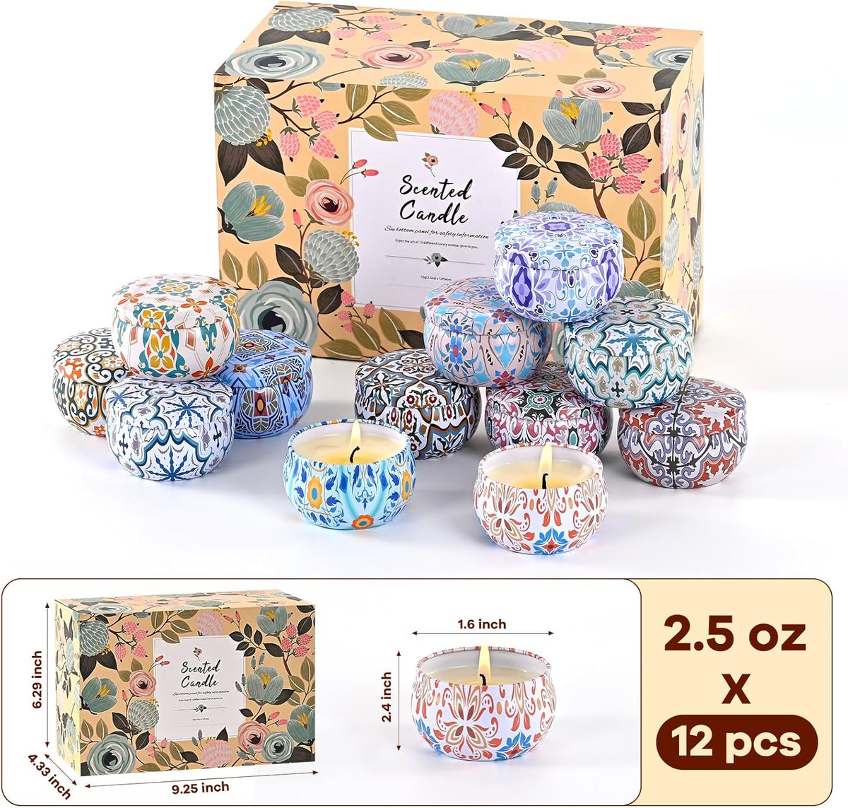 Scented Candles Gift Set, Candles for Home Scented 12 Pack, 300 Hours Long Lasting Soy Wax