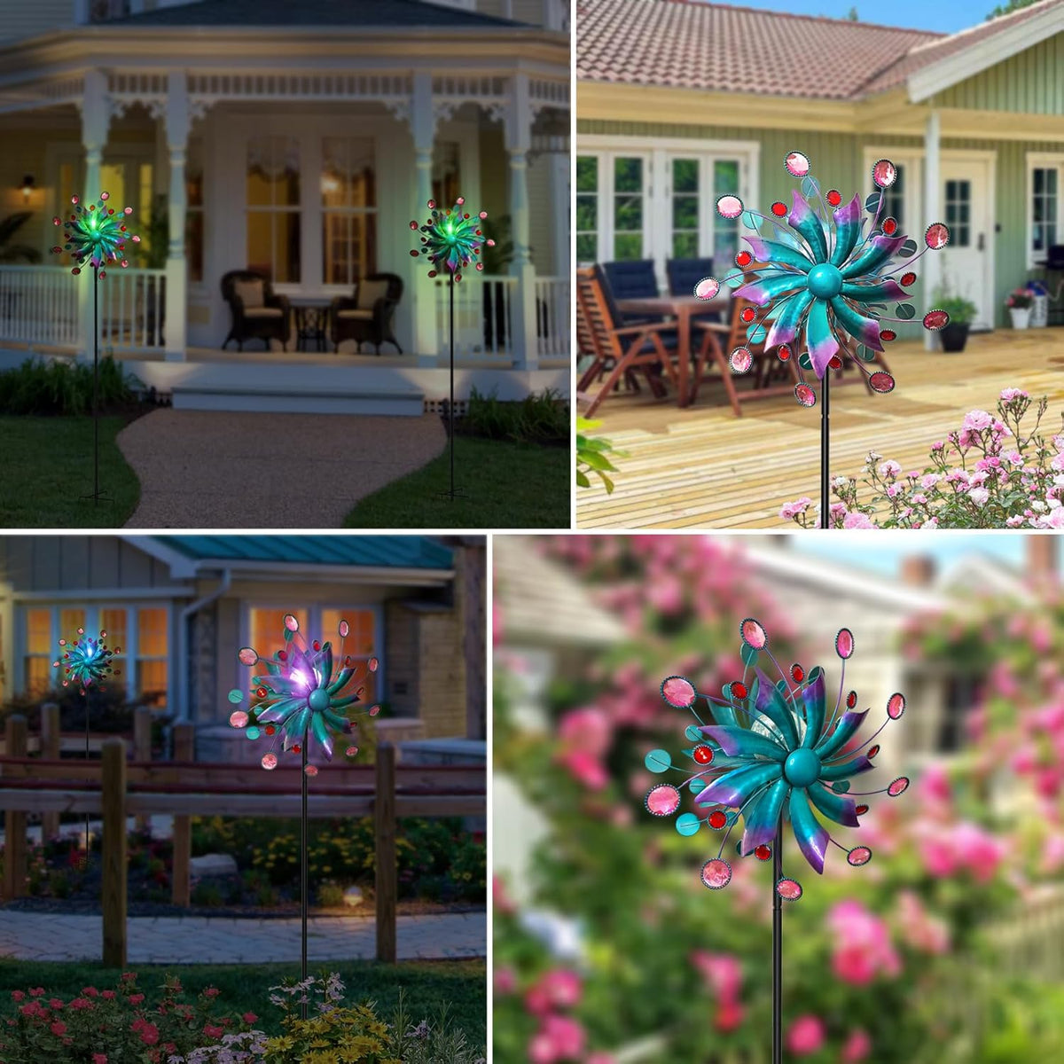 360°Solar Wind Spinner with Lights Blue Metal Garden Outdoor Decor Yard Lawn Art Decor for Patio