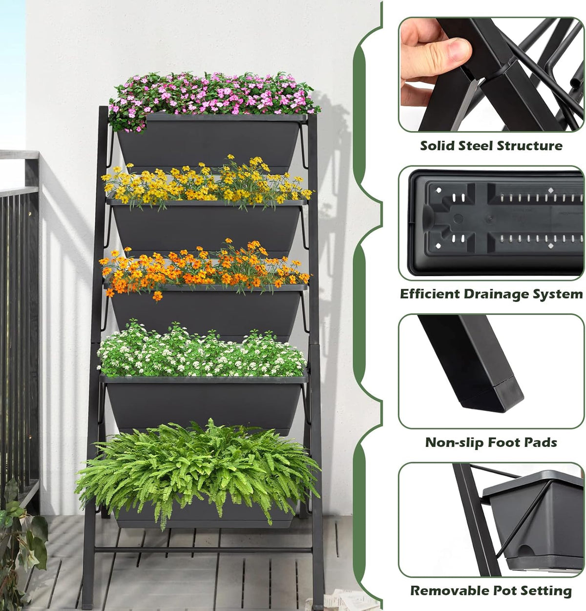 S AFSTAR 5-Tier Vertical Garden Planter, 5-Layer Raised Garden Bed with 5 Detachable Planter Boxes