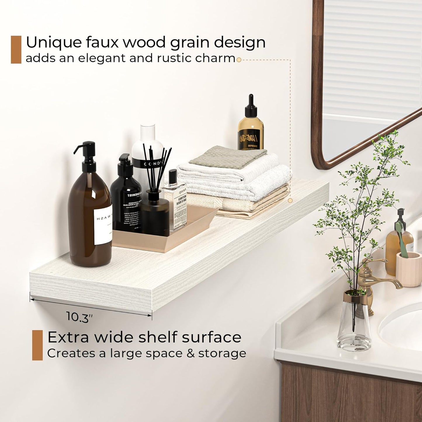 Floating Shelves - 10.3 Inch Deep Wall Shelf for Decor & Storage - Wall Mounted Display Shelving