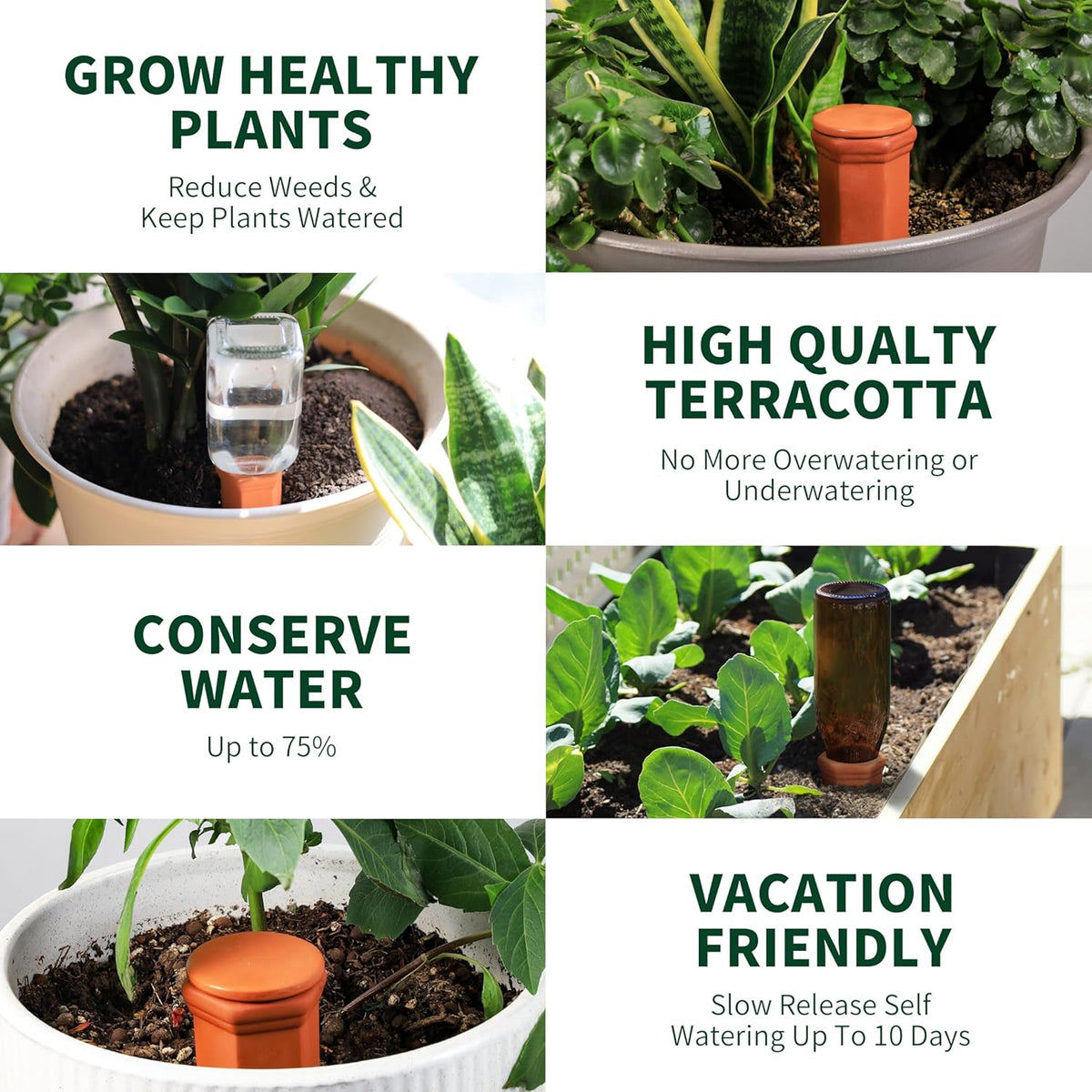 Large Terracotta Watering Spikes with Lids, Automatic Plant Waterer Outdoor | Indoor, Vacation
