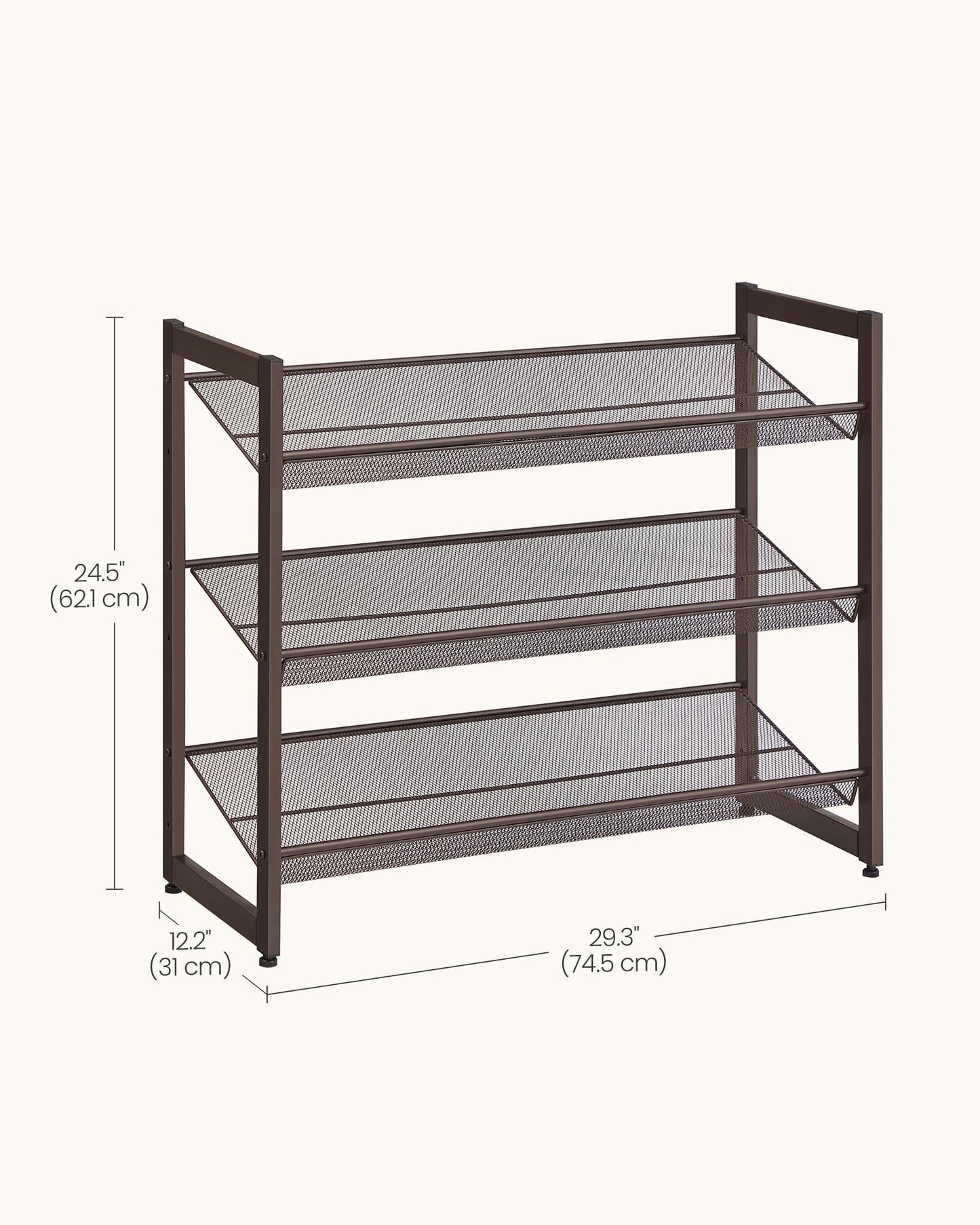 SONGMICS HOME 3-Tier Stackable Shoe Rack, Metal Shoe Organizer for Closet, Entryway, Garage, Flat