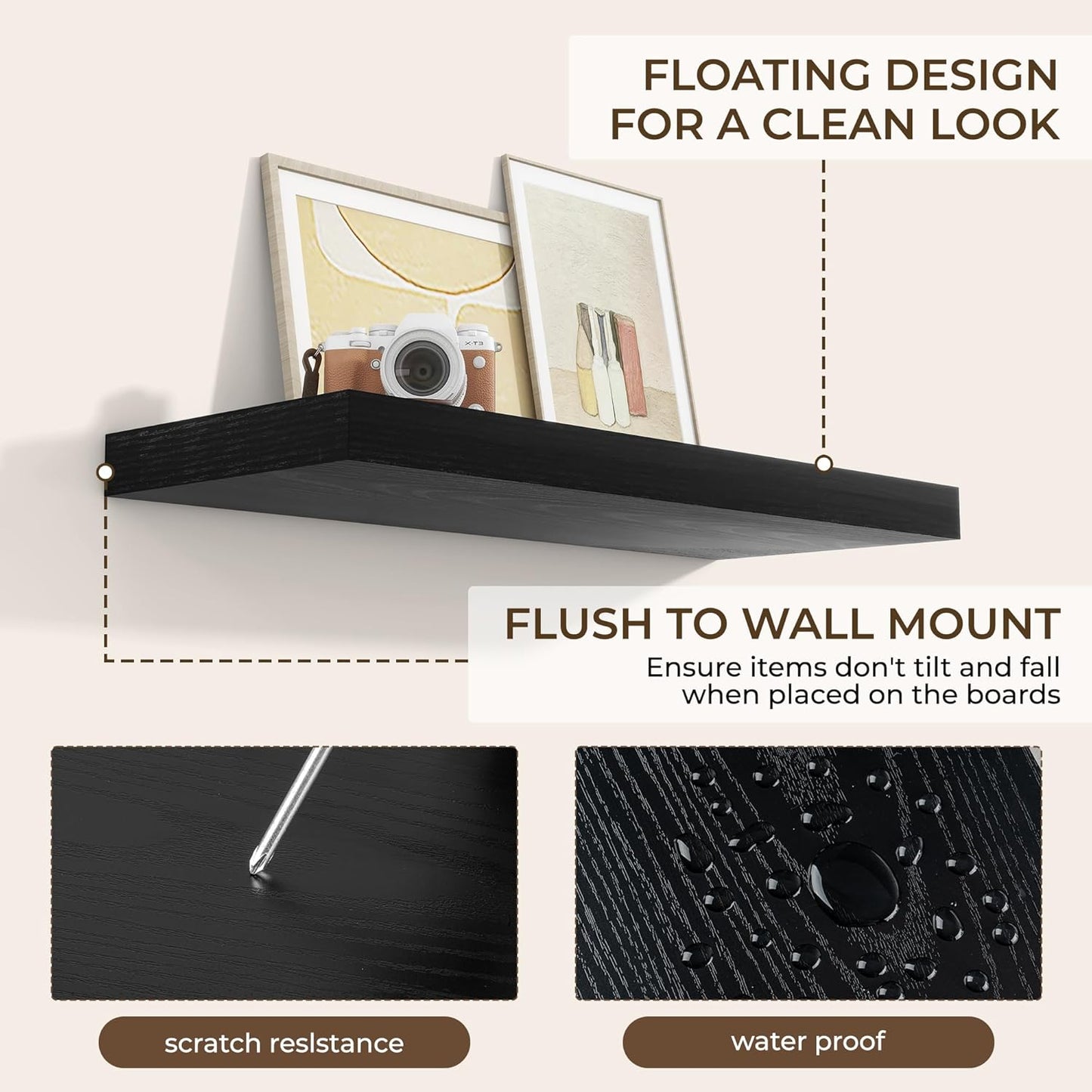 RICHFOCUS 36Inch Floating Shelves for Wall 2 Pack Shelves for Bedroom|Kitchen|Bathroom Wall Mounted