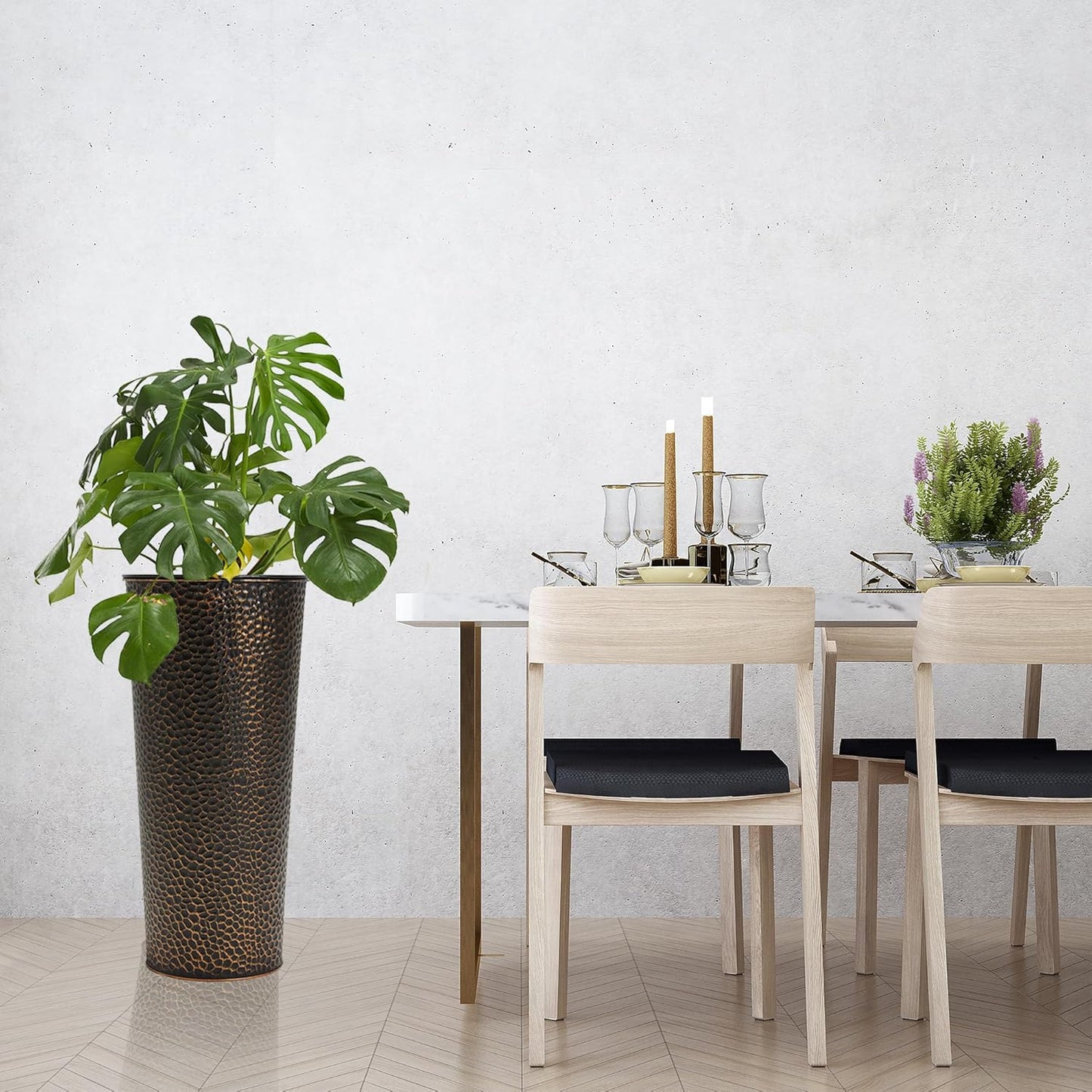Worth Garden 2-Pack 25" H. Metal Planter with 2X Inside Pots - Hand-Hammered Texture Tall Cone
