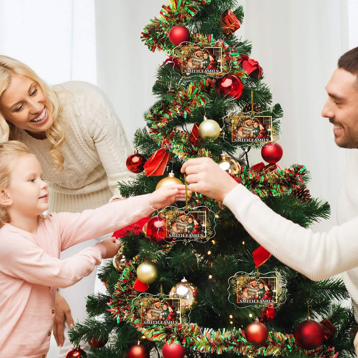 Personalized Family Photo Decor, Crystal Ornaments, Custom Christmas Hanging Ornaments, Decorative