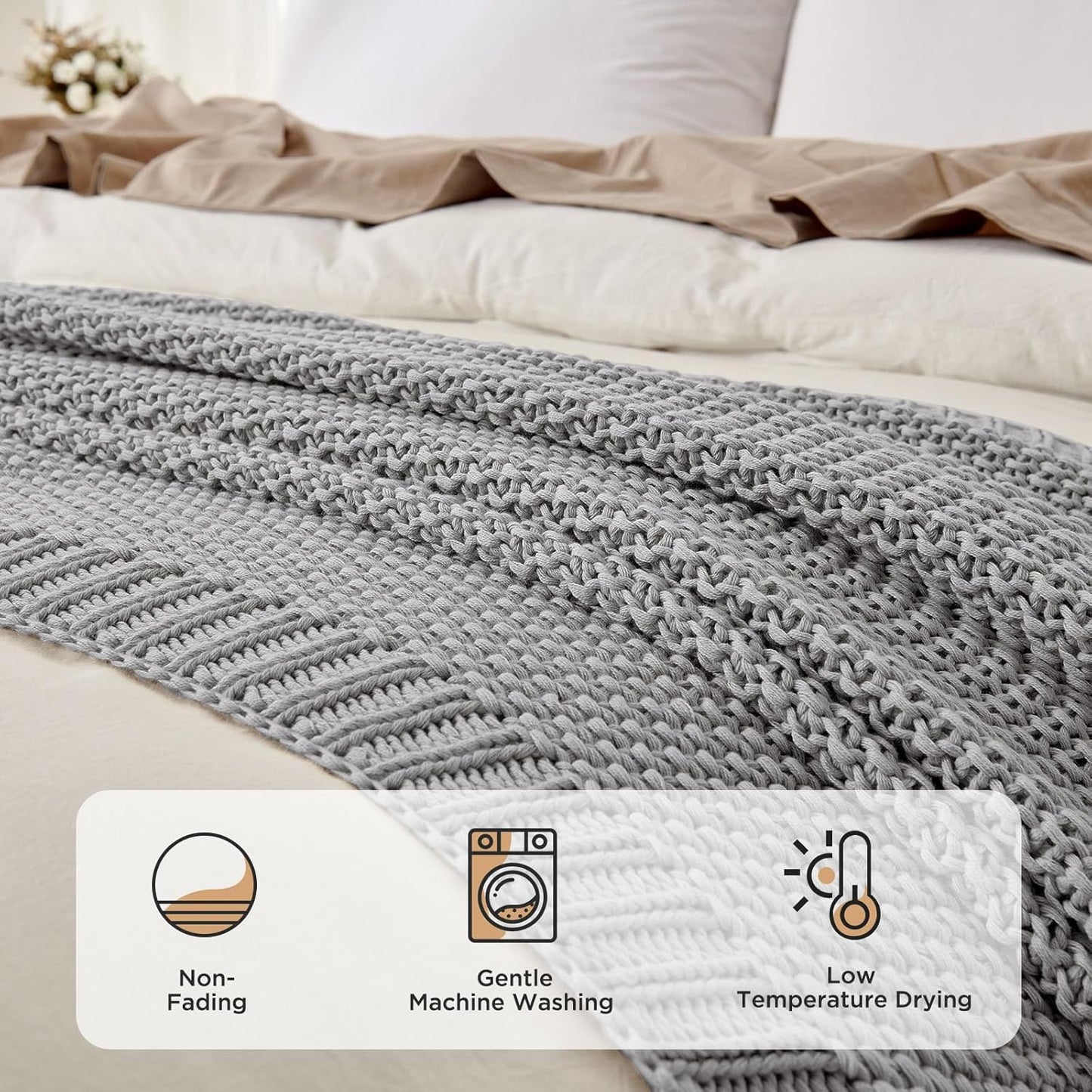 Joydeco Chunky Cable Knit Throw Blanket, Lightweight 100% Cotton Soft Cozy Throw Twin Blanket for