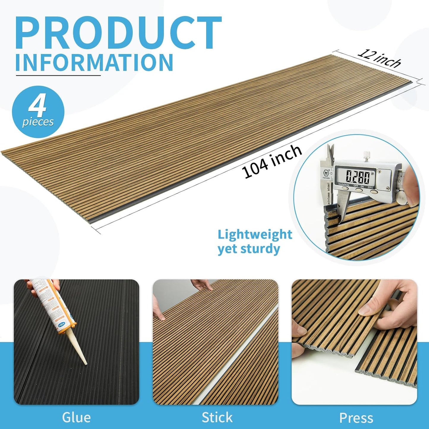 Art3d 4-Pack Glue-On Fine Bar Wainscoting Panel for Interior Wall Decor - 104 x 12 Inch Polystyrene