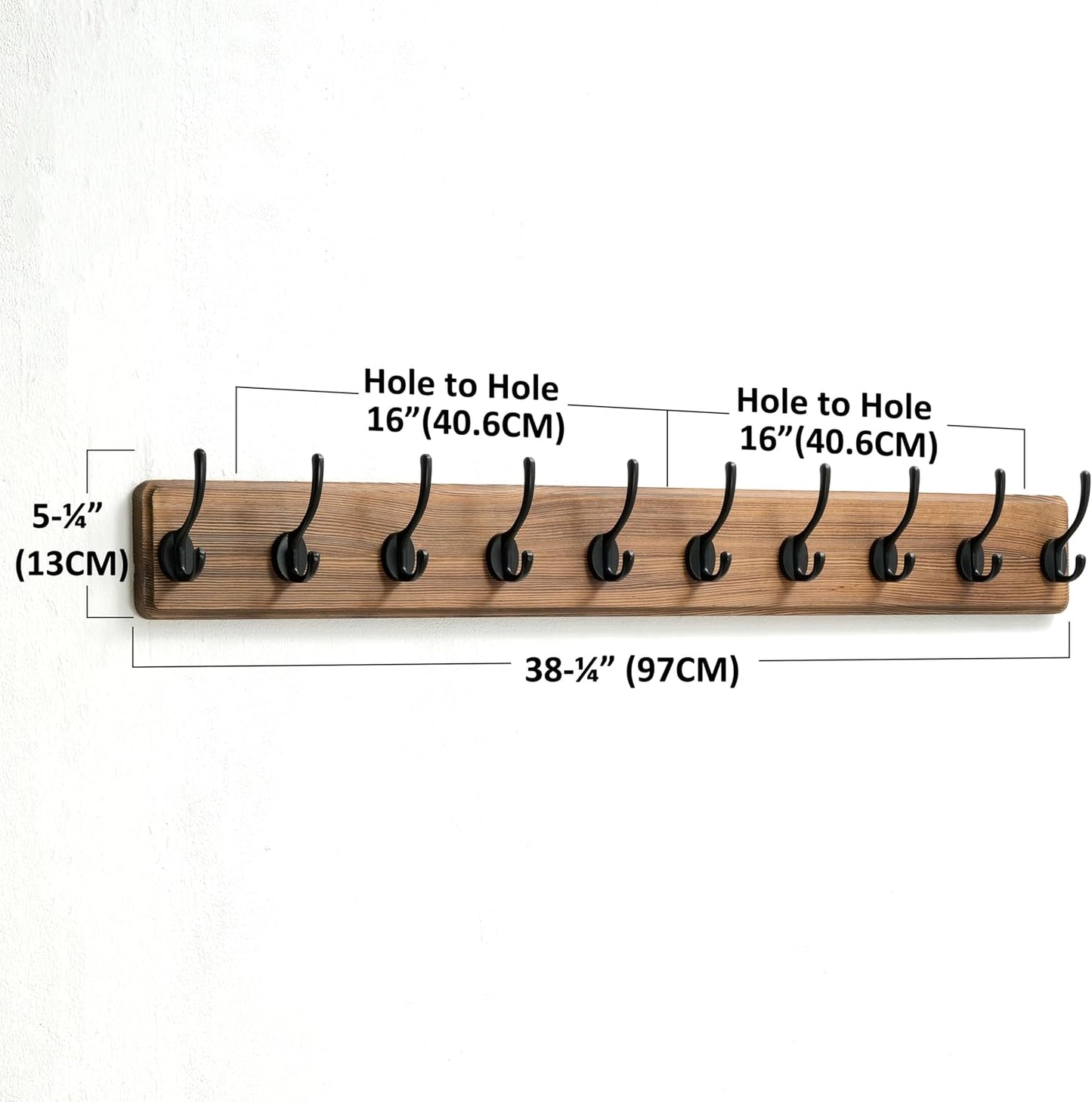 Dseap Wall Mounted Coat Rack: 38-1/4" Long, Patented, Heavy-Duty, 10-Double-Hooks Wooden Hanger