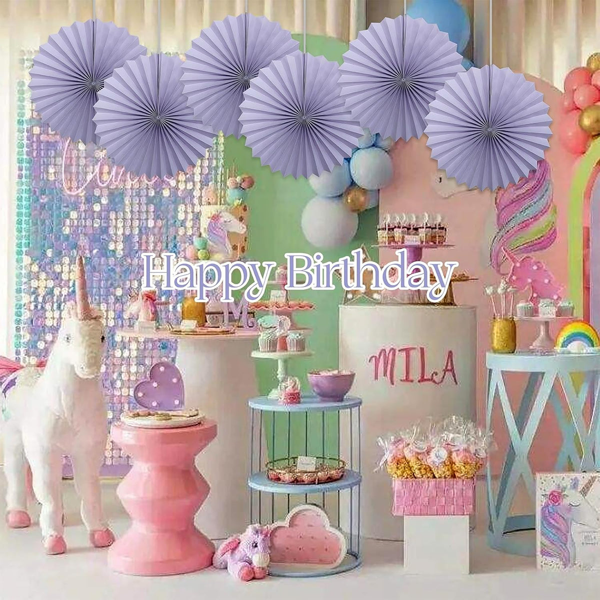 Purple Birthday Decorations,DIY Purple Paper Fans Hanging Decoration ,Party Decorations for Adults