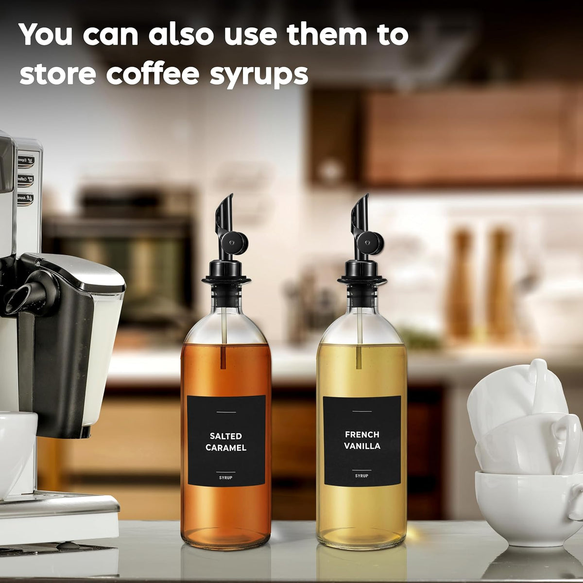 Olive Oil Dispenser Bottle - Includes 55 Kitchen Essential Labels - Cooking Oil Bottles for