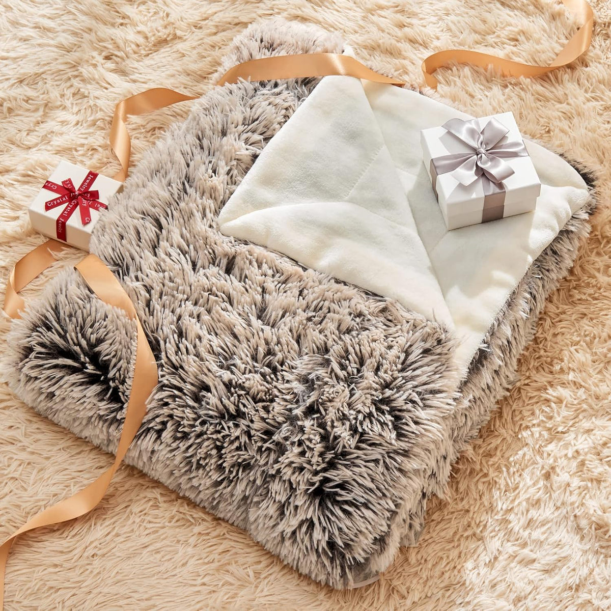 GONAAP Fuzzy Faux Fur Throw Blanket Twin Size Frosty Brown Super Soft Cozy Plush Fuzzy Shaggy