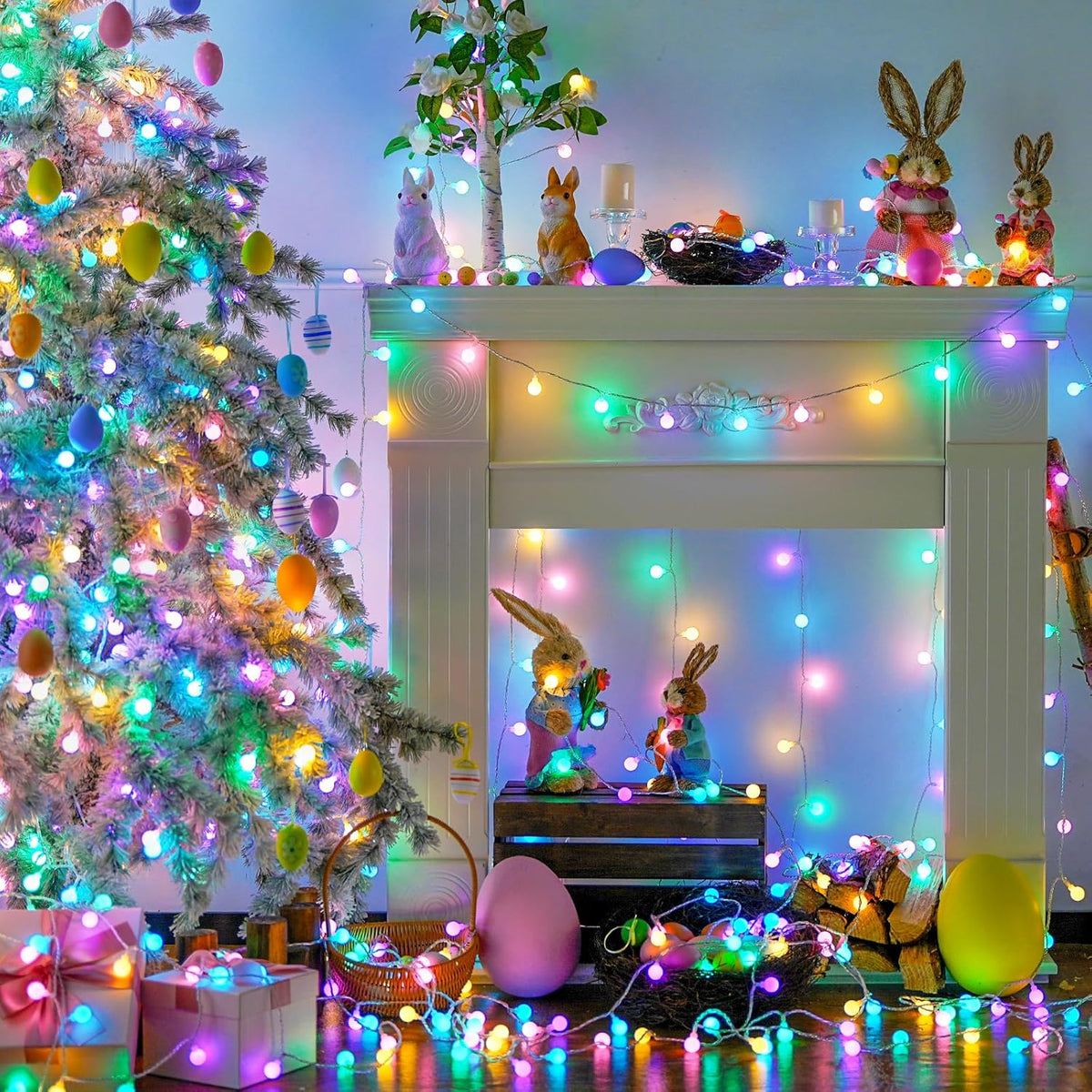 JMEXSUSS 100 LED Connectable Globe String Lights Indoor, 33ft Multicolor Fairy Lights Plug in with