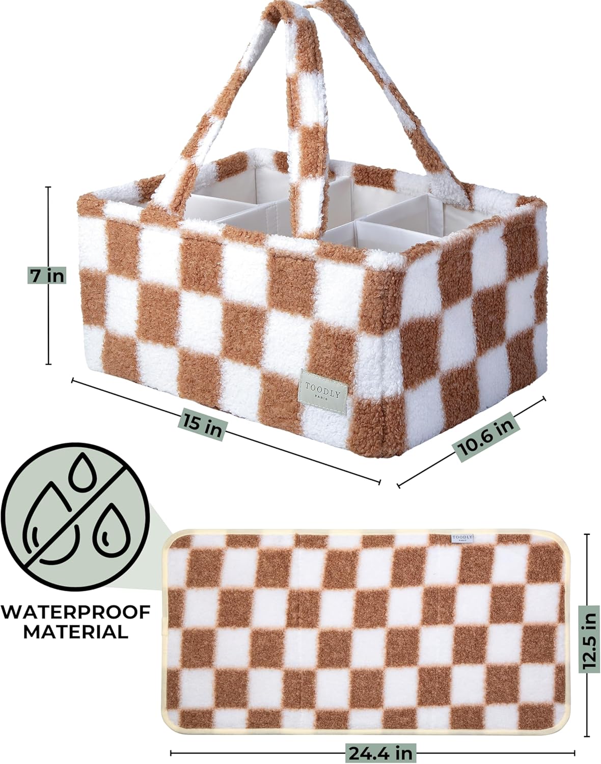 Checkered Diaper Caddy Organizer with Portable Changing Mat - Teddy Fleece Diaper Organizer for
