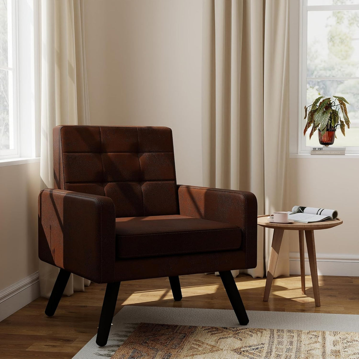 Kromax Mid-Century Modern Accent Chair for Living Room, 496 Lb. Weight Capacity, Dual Armrests