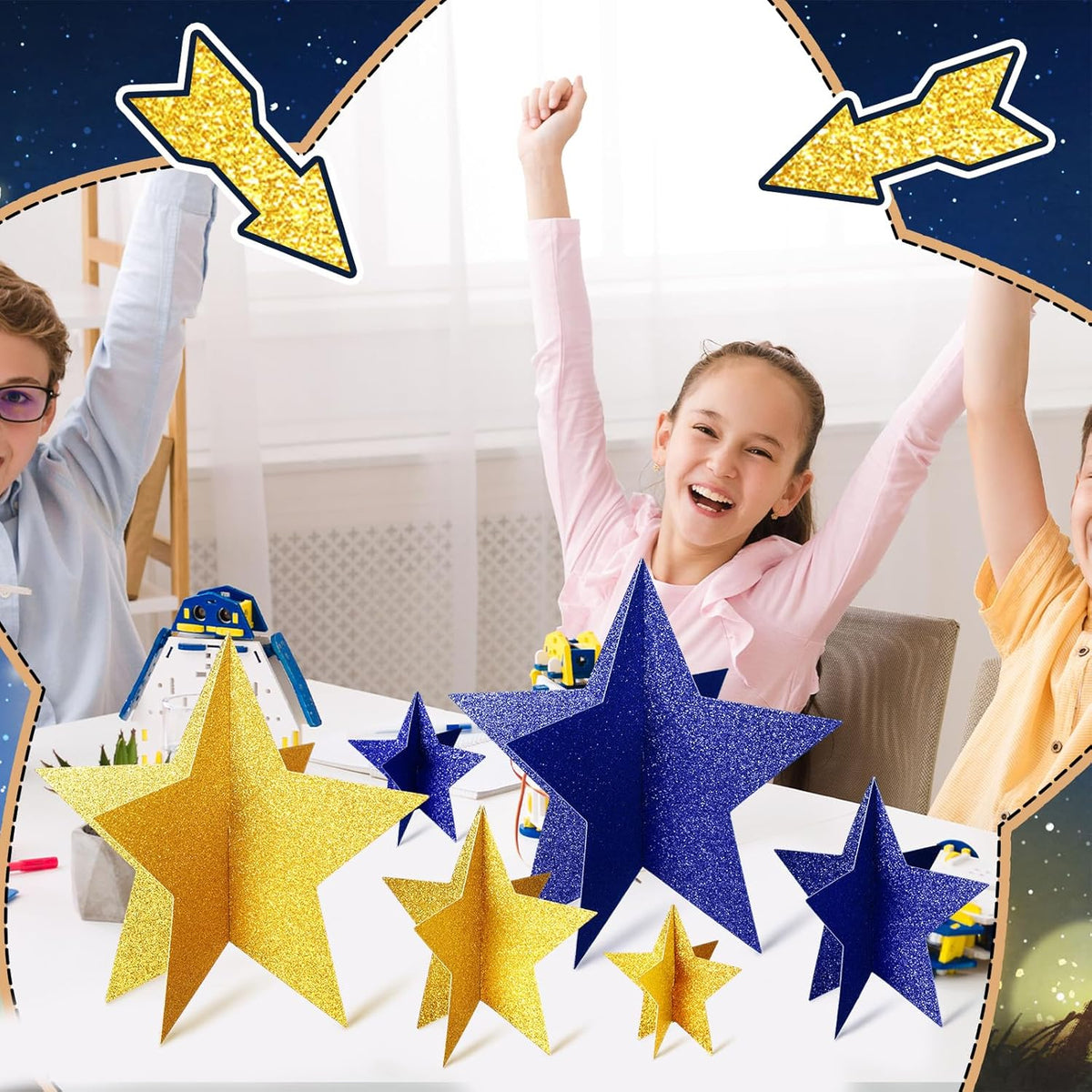 45 Pcs 3D Star Centerpieces Movie Night Decorations for Table in 3 Sizes Hanging Supplies for Red