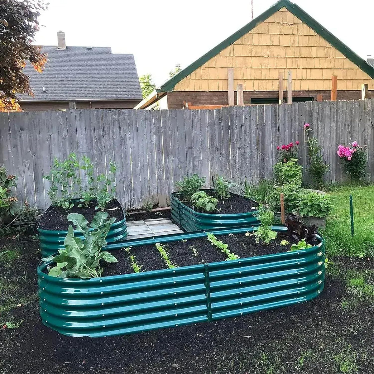 1 Pack 8x3x1.5FT Galvanized Raised Garden Bed Kit Oval Metal Ground Planter Box Outdoor Bottomless
