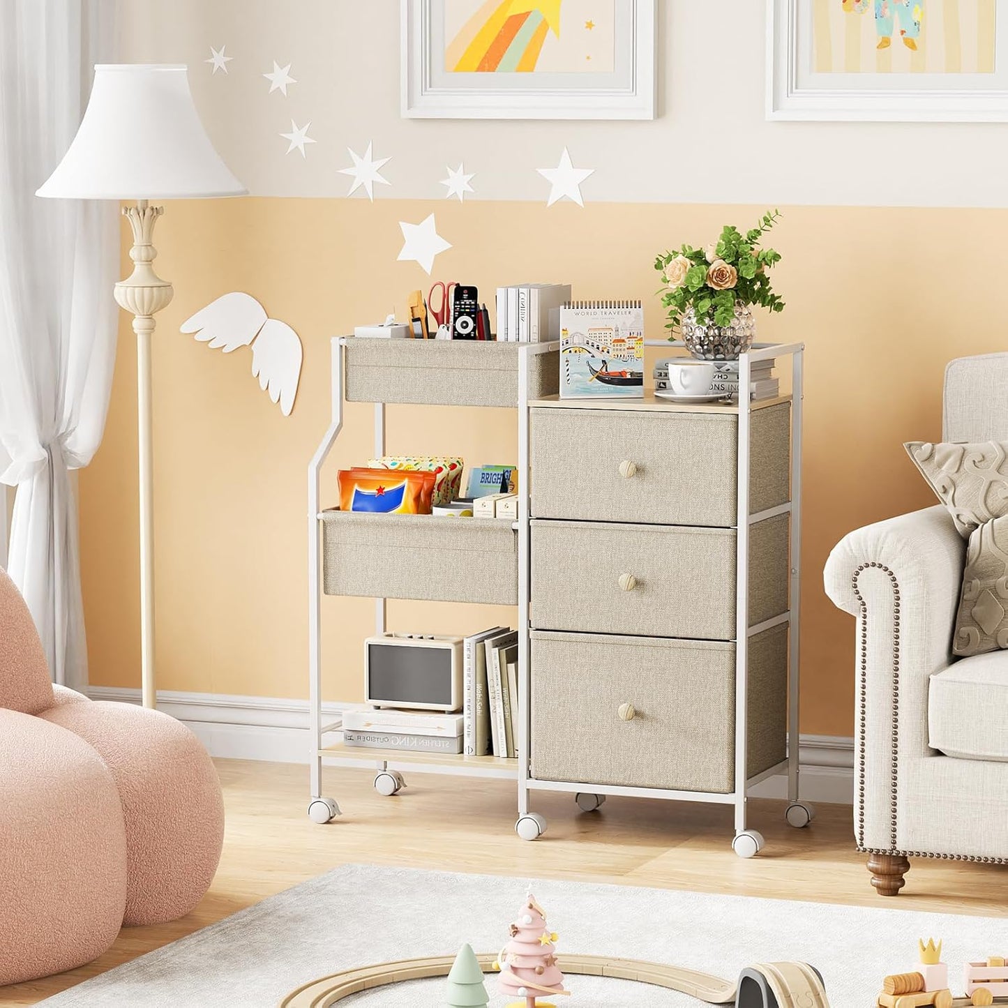 Baby Organizer and Storage - 3 Tier Rolling Cart with Dividers and Drawers, Easy To Assemble