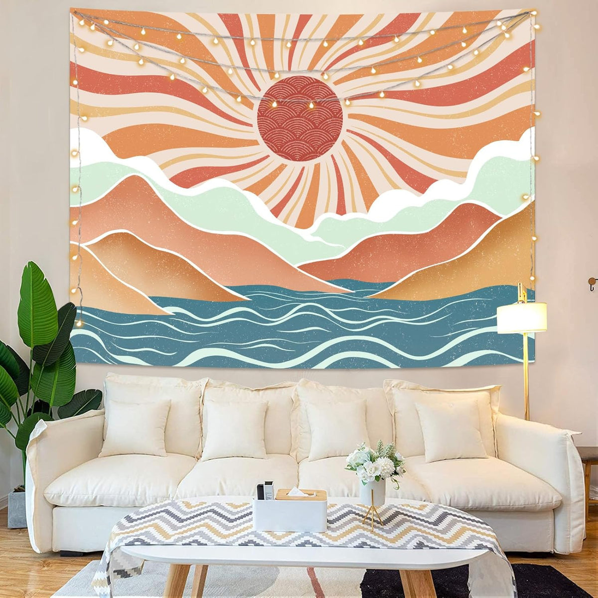 Lunerfex Boho Sun Tapestry Sunset Wall Tapestry, Mountain Tapestries for Bedroom 80s Tapestries