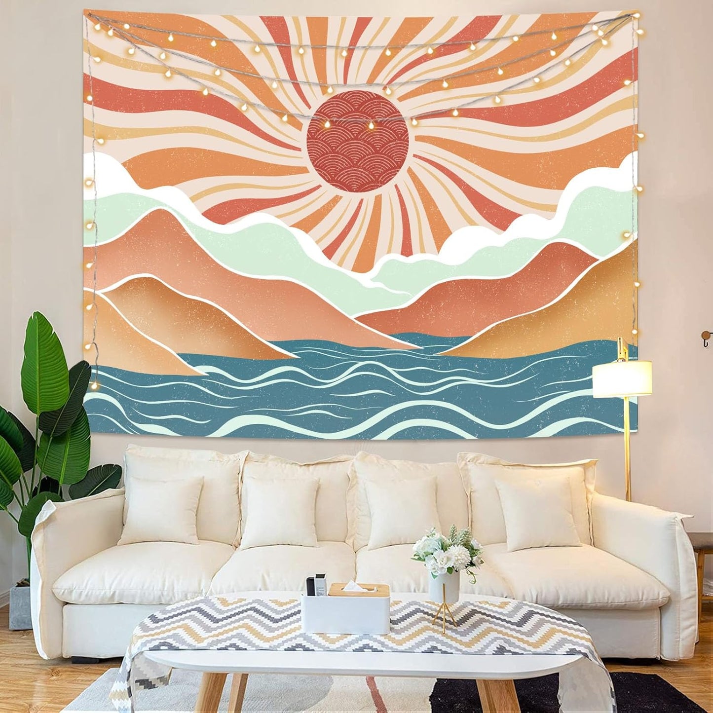 Lunerfex Boho Sun Tapestry Sunset Wall Tapestry, Mountain Tapestries for Bedroom 80s Tapestries