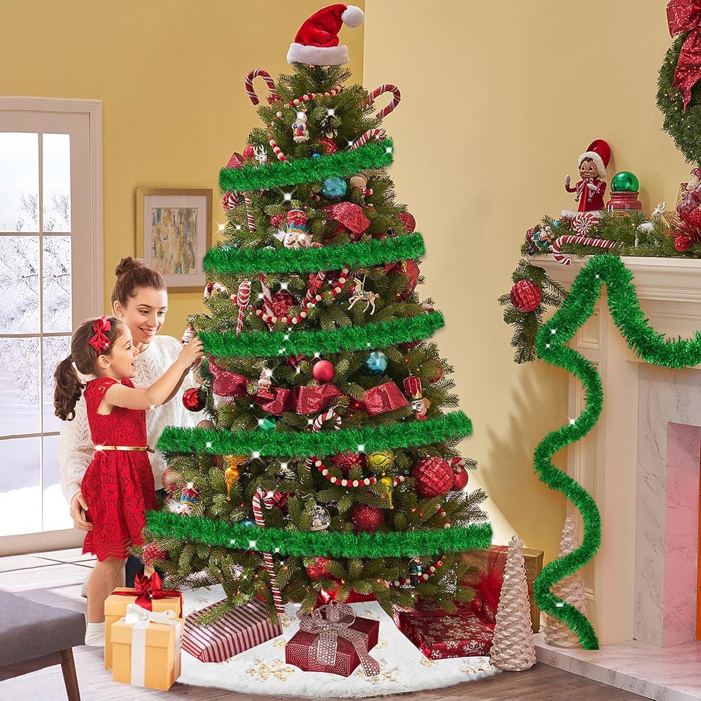 25 Feet Metallic Twist Tinsel Garland Backdrop for Parade Floats, Christmas Eve, New Year