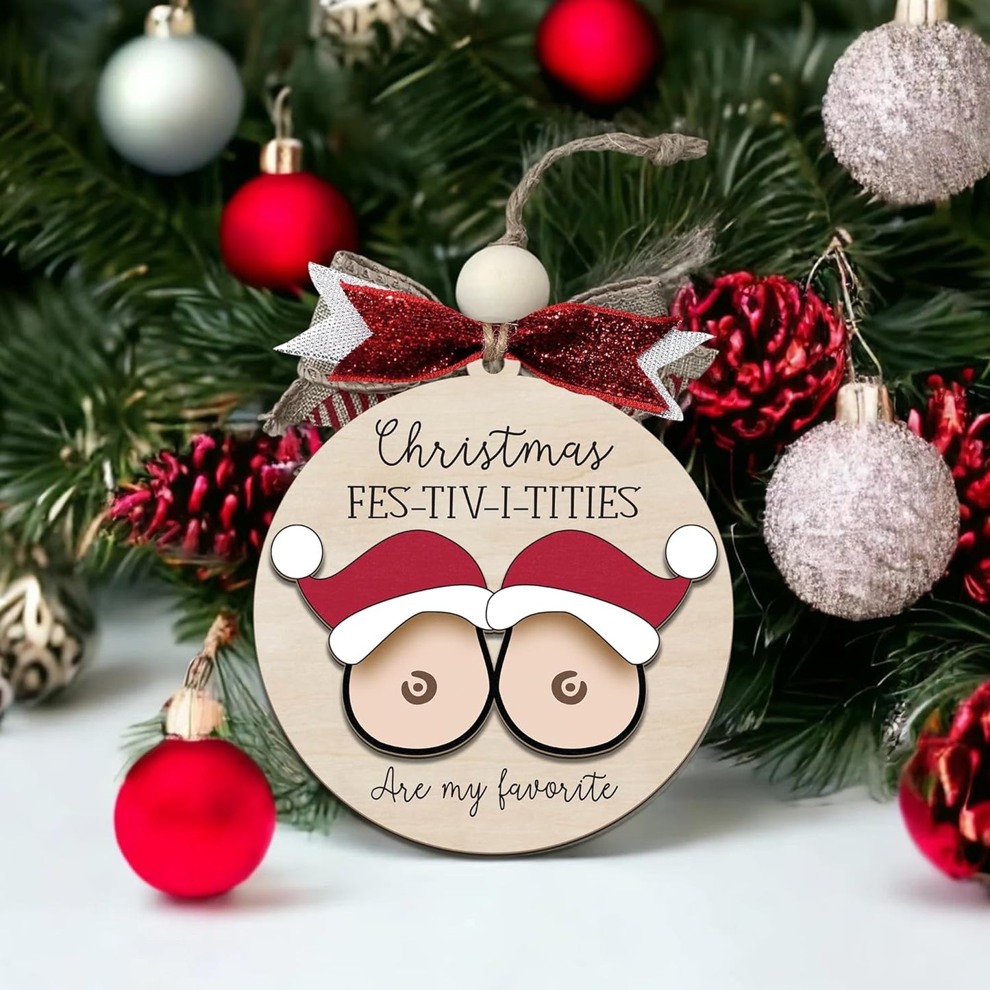 Funny Christmas Ornament – Adult Humor Naughty Holiday Gag Gift for White Elephant & Secret Santa
