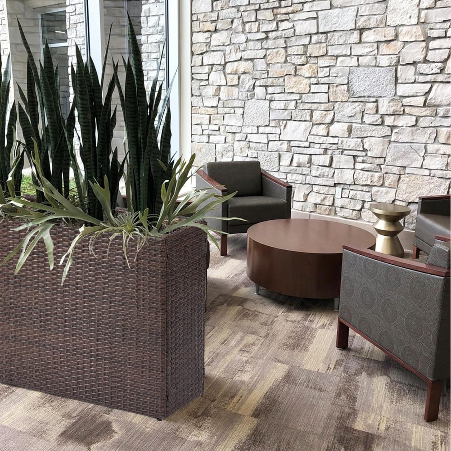 SUNNYPARK Tall Rectangular Planter with Removable Liner, All-Weather PE Rattan Large Modern
