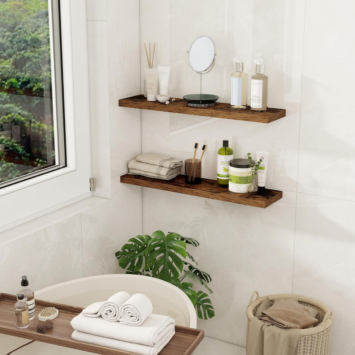 Fun Memories Floating Shelves for Wall, 27.5" Rustic Wood Deep Wall Mounted Shelves with Invisible