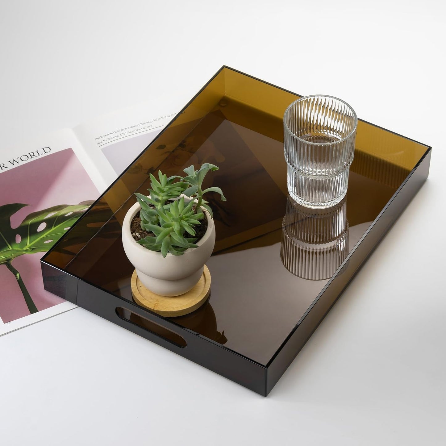 Large Acrylic Serving Tray Decorative Ottoman Coffee Table Vanity Tray Tea Fruit Platter Snack