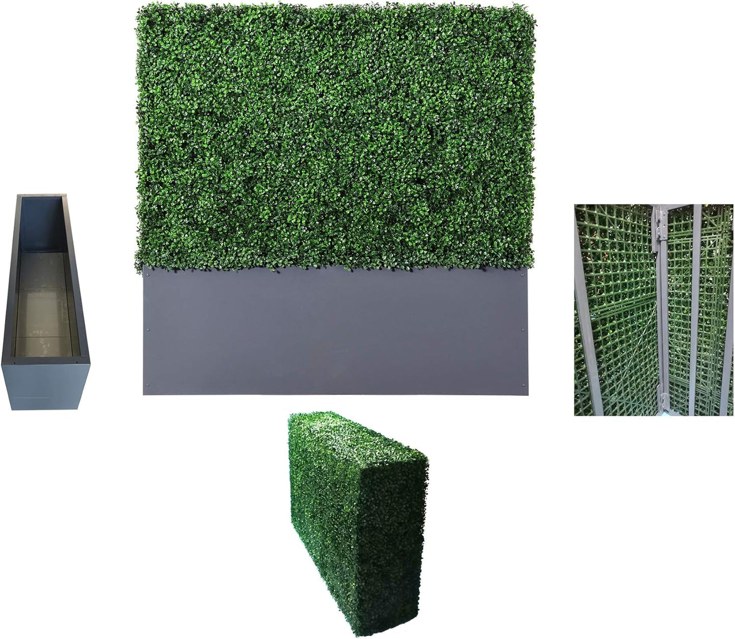 AGPL Upgraded Artificial Boxwood Hedge Wall with Gray Color Planter Room Divider and Privacy Wall