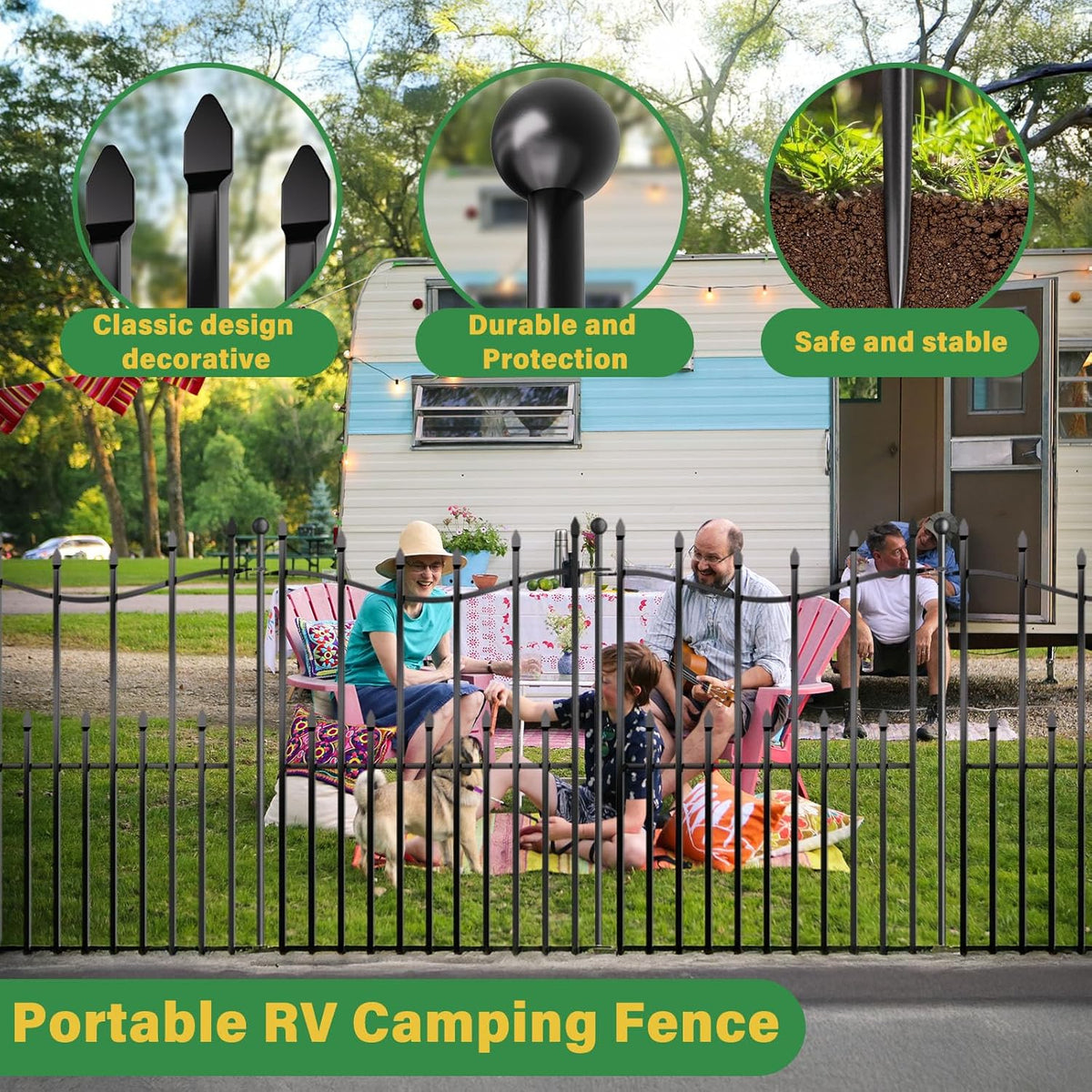 10 Panels No Dig Decorative Garden Fence with Gate, 32in(H) × 22ft(L) Heavy-Duty Rustproof Metal