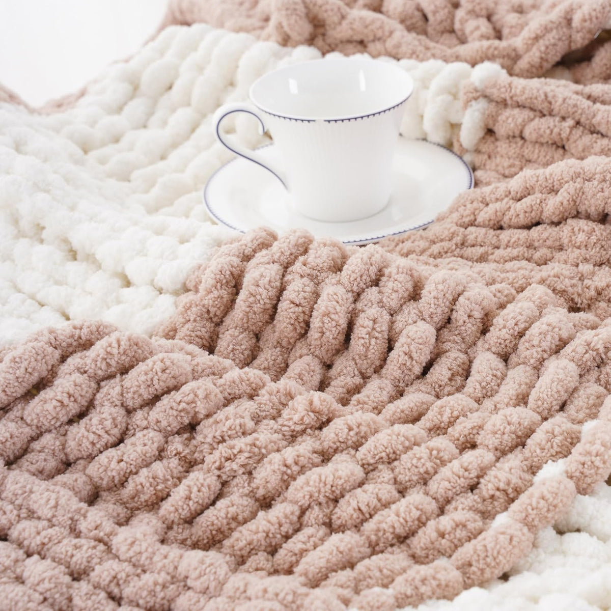 Battilo Chunky Knit Throw Blanket, Soft and Thick Chenille Throw Blanket, 50"x60" Handmade Cable