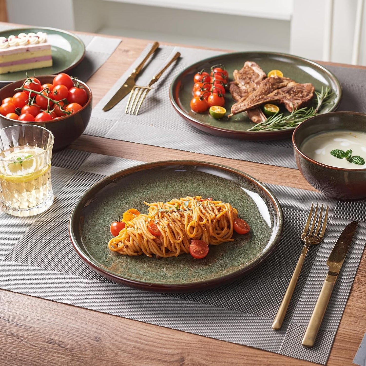 Stoneware Dinnerware Sets for 6, 18 Pieces Ceramic Plates and Bowls Sets, Chip and Scratch