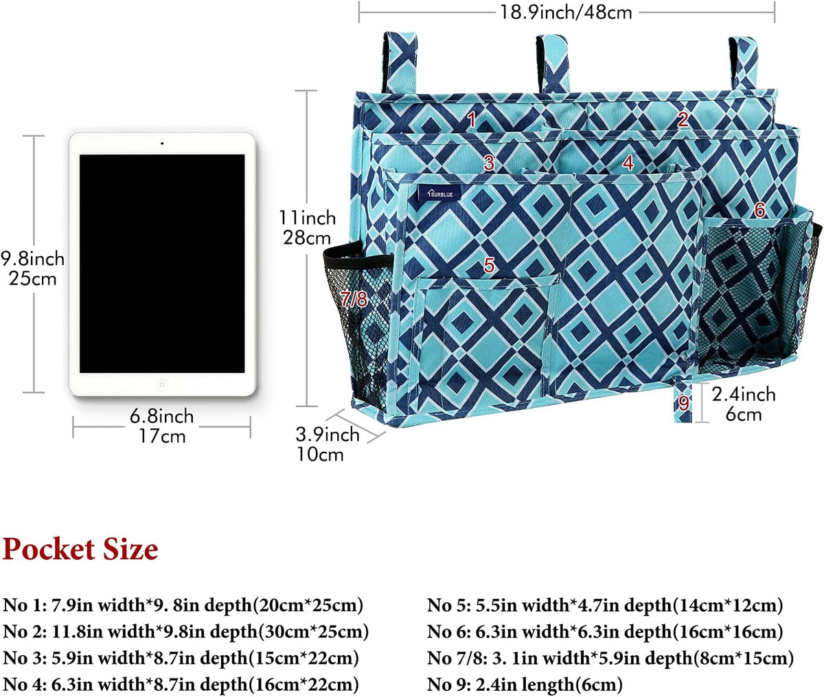 Surblue Bedside Caddy Hanging Bed Organizer Storage Bag Pocket for Bunk and Hospital Beds, College