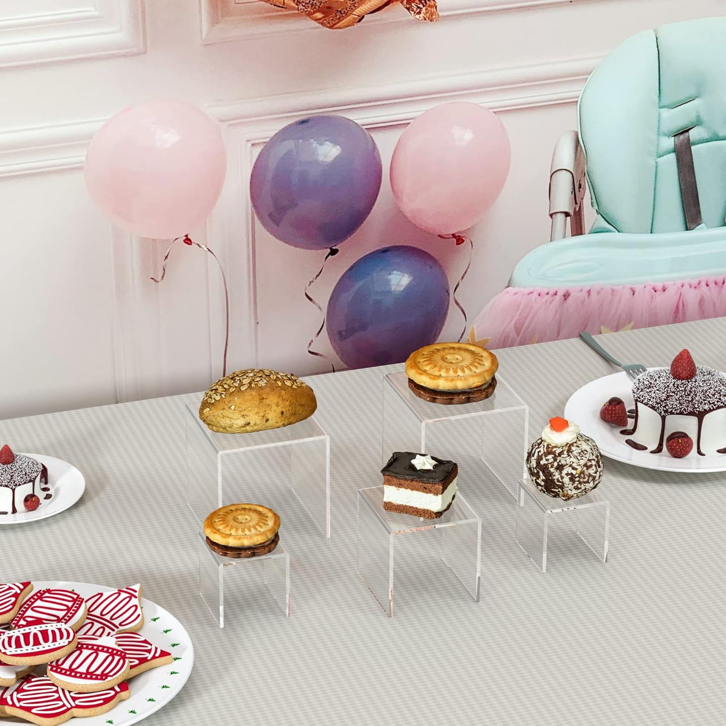 Square Acrylic Shelf Risers 3pcs, Acrylic Dessert Table Display Set, Clear Acrylic Showcase