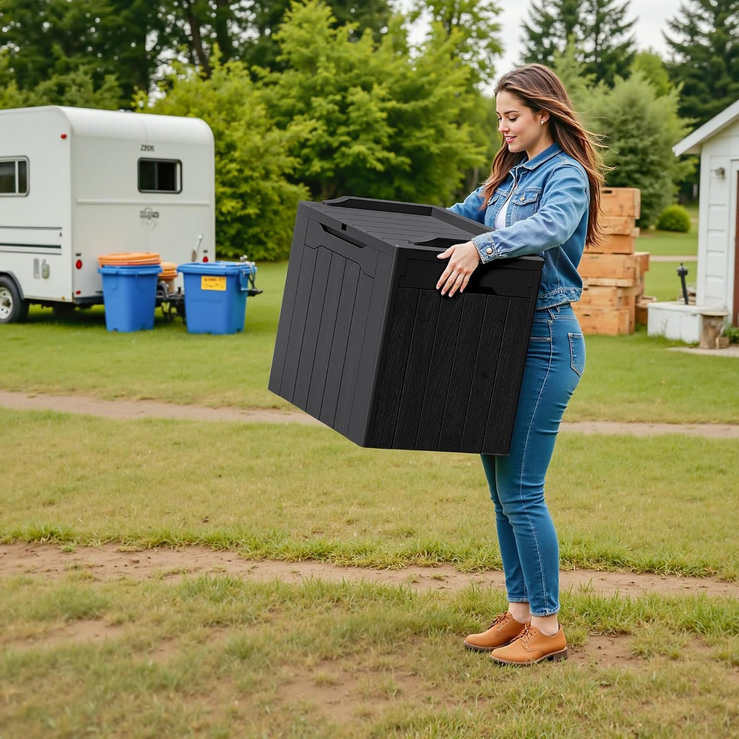 Devoko 30 Gallon Resin Deck Box 2 Pack Outdoor Indoor Waterproof Storage Box for Patio Furniture