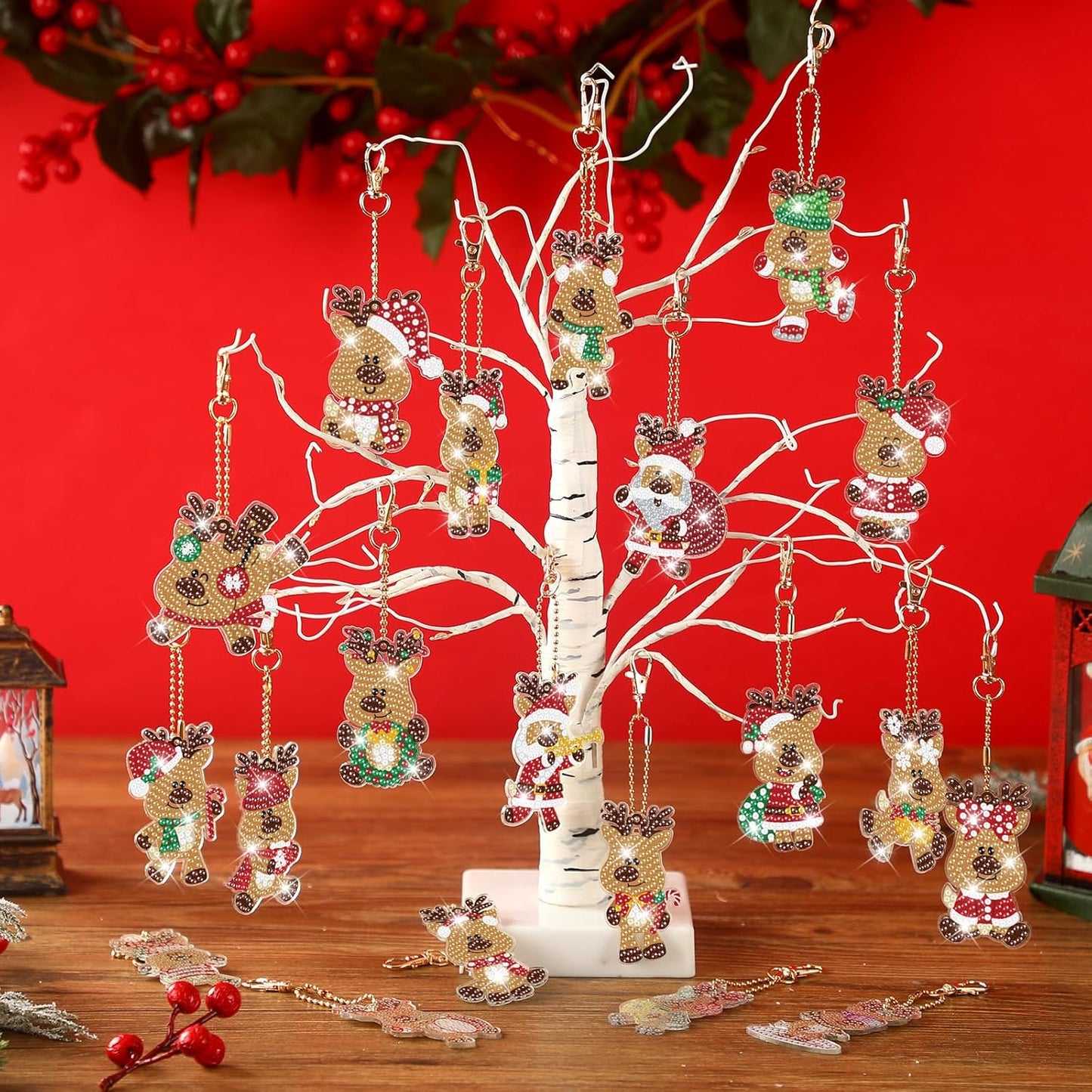 Tondiamo 20 Pcs Christmas Diamond Painting Keychain Kits 5D DIY Diamond Art Pendants Double Sided