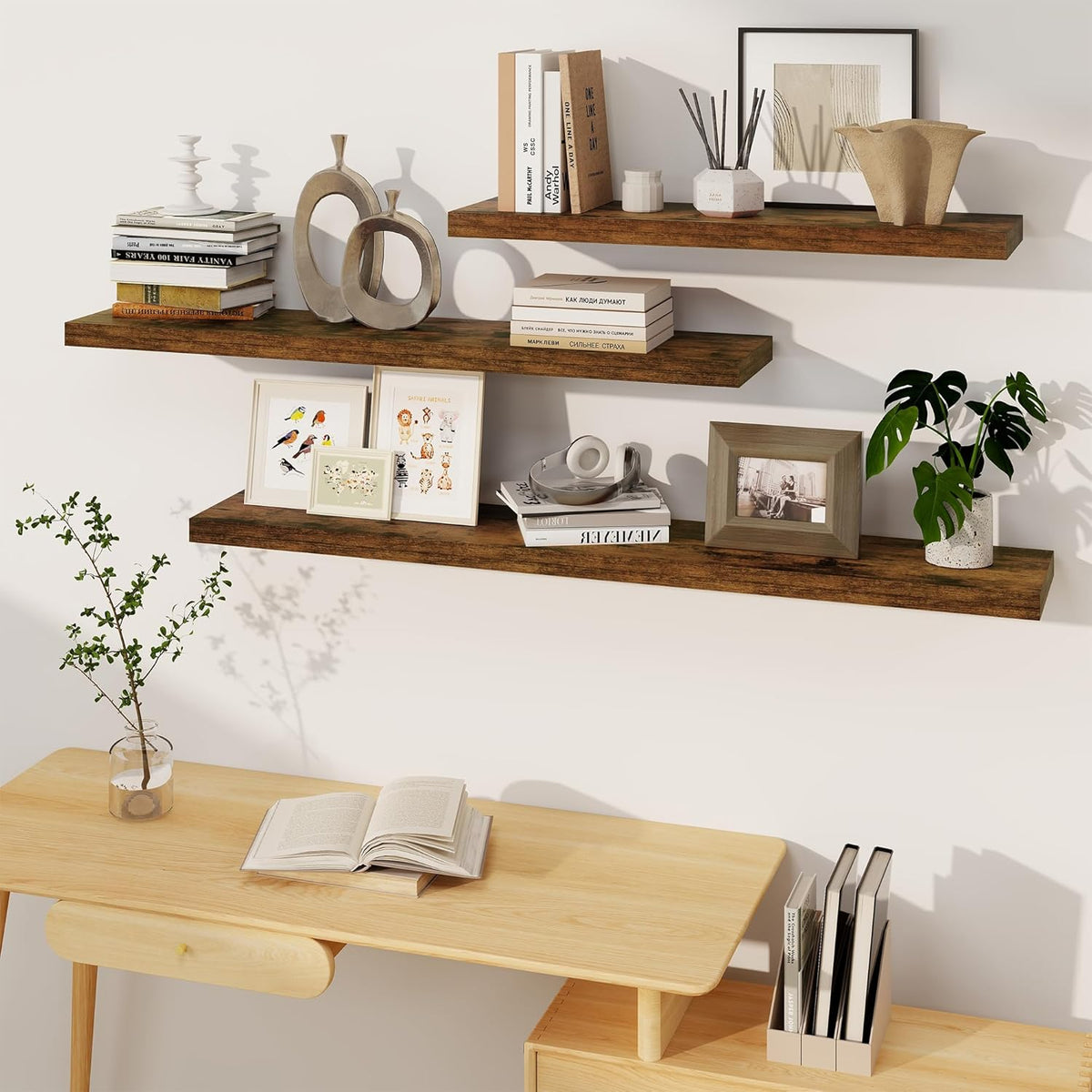 Fun Memories Floating Shelves, 8 Inch Deep Floating Shelves, Rustic Wood Fireplace Mantel 48 in