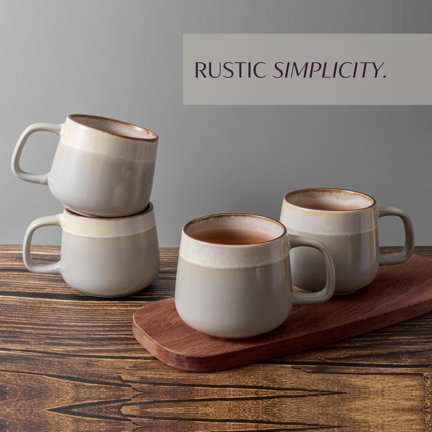 Ceramic Coffee Mugs Set of 4, 12 oz Stoneware Coffee Cups with Comfortable Handle for Latte, Tea