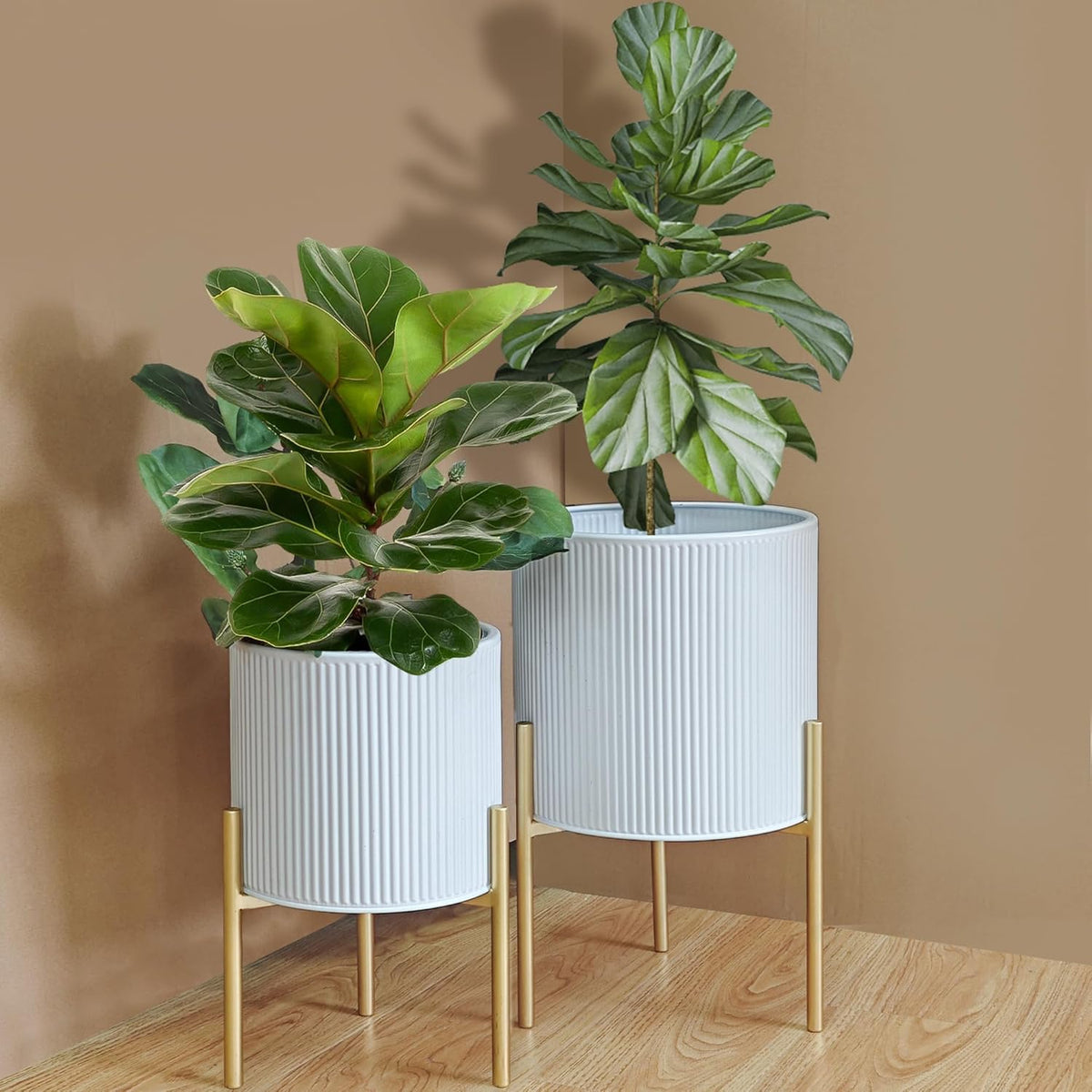 ARNIS Modern Plant Pots, Set of 2 Round Large Planters with Stand, Large Size Metal Pots with