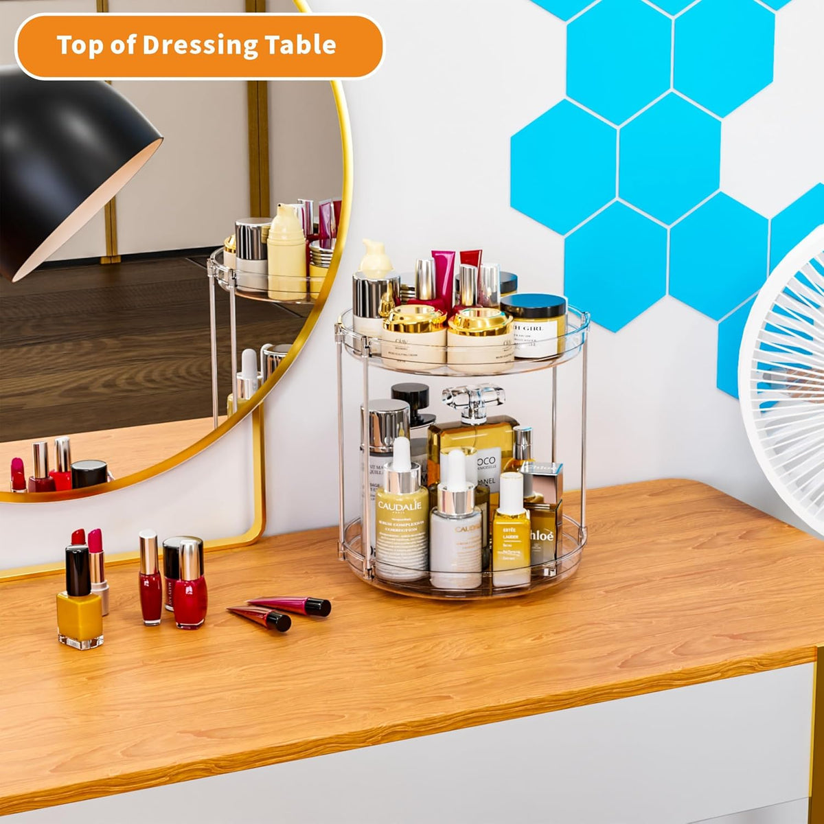 2 Tier Lazy Susan Turntable for Cabinet,Countertop,Pantry,9.5"W Spinning Seasoning Organizer,Double